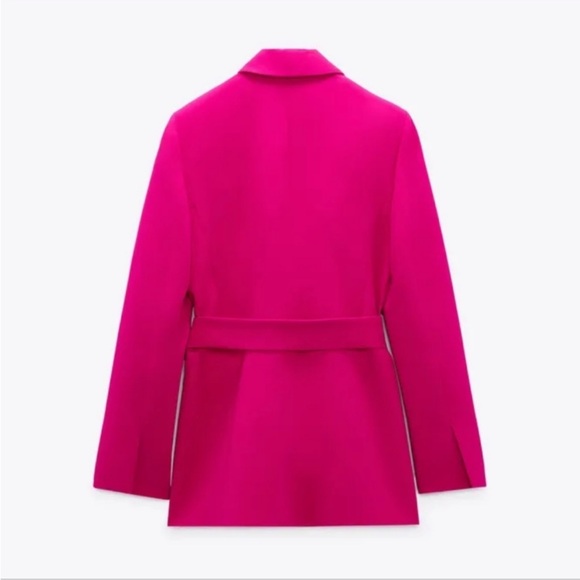 ZARA Belted HOT PINK FUCHSIA Blazer with Tuxedo Collar Size: Small - Picture 6 of 12